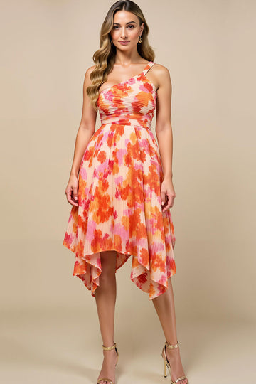 Robe d’été à une épaule imprimée A Line Sunset